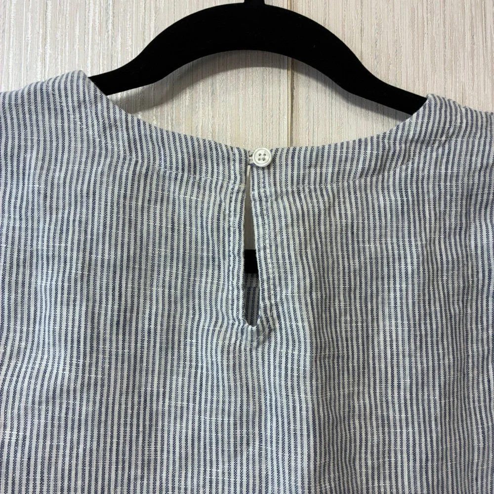 Quince Blue and White 100% Linen Boho Coastal Striped Tank Top Small - Picture 3 of 6